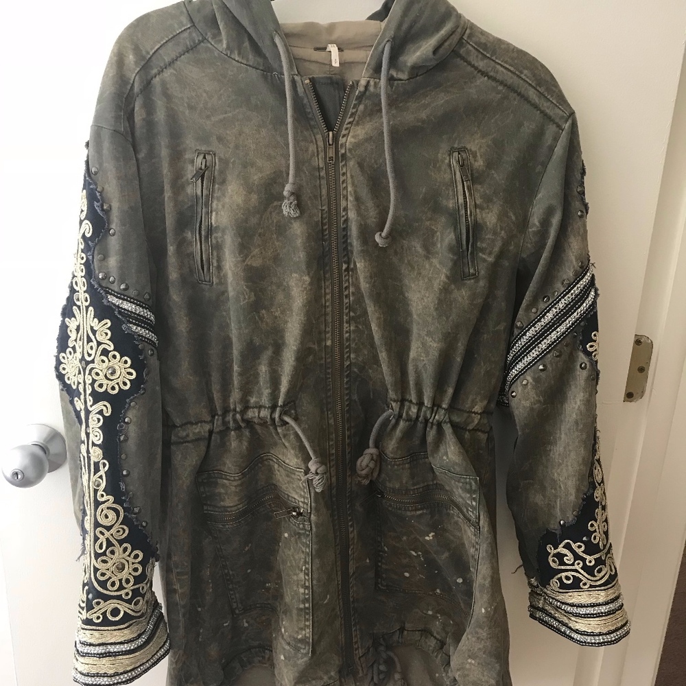 Free People Golden Quills Military Jacket- Olive